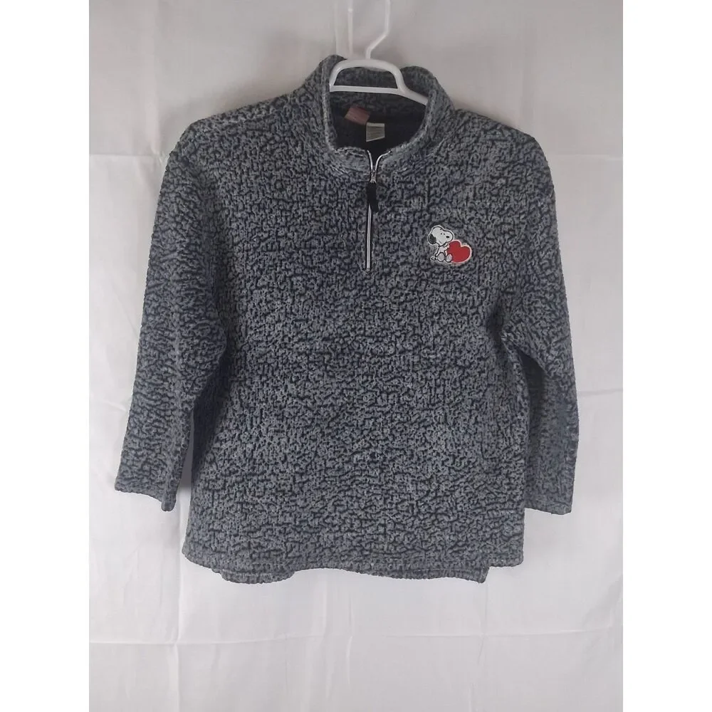 Peanuts Snoopy Women’s XL Gray Sherpa Fleece Quarter Zip Pullover Red Heart